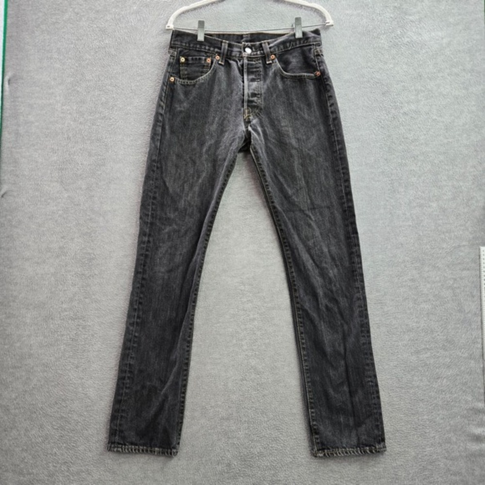 Levi's 501 Men Jeans W29L32 Black Denim Straight Button Fly Cotton Logo